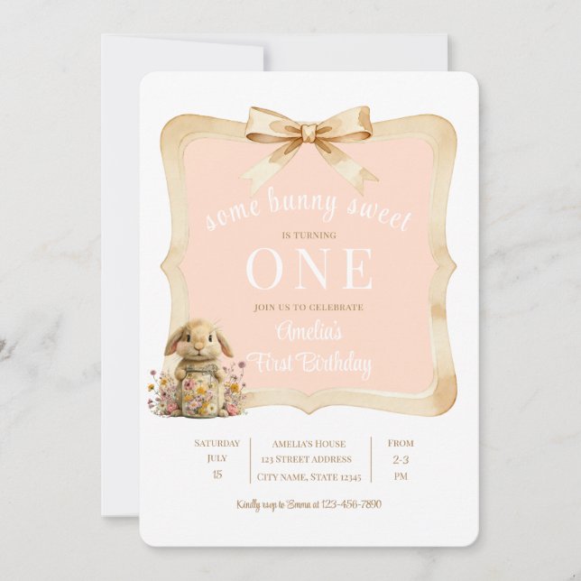 Convites Modelo de festa de coelho floral para menina (Frente)