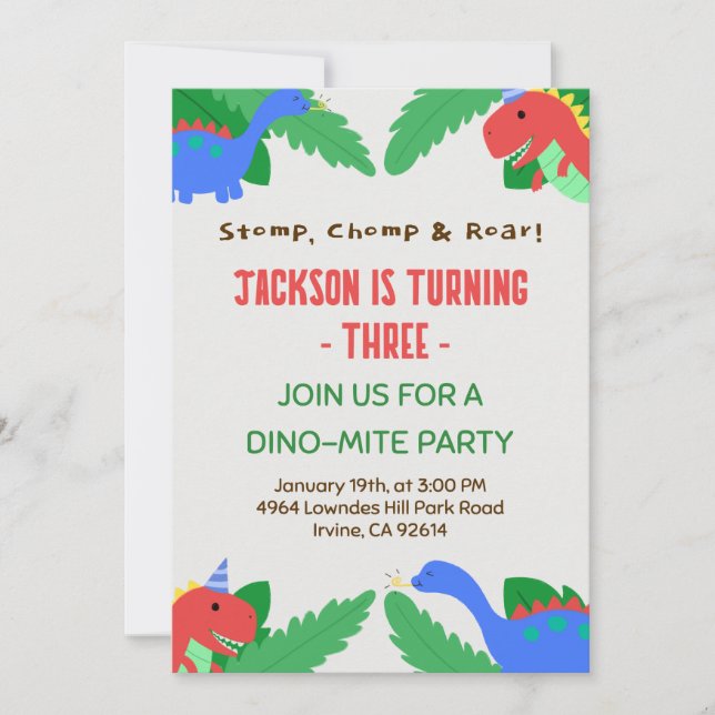 Convites Modelo de festa de dinossauro divertida para crian (Frente)