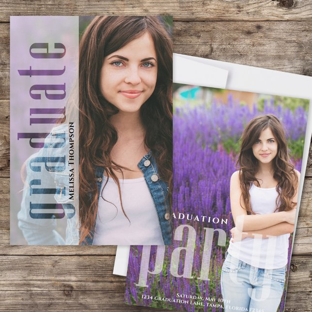 Convites Modelo de Festa de formatura de Fotografia Moderna (Graduate modern style photo invitation announcement with creative typography. )