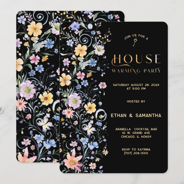 Convites Modelo de Festa de Inauguração da Casa de Flores S (Frente/Verso)