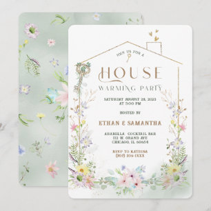 Convites Modelo de Festa de Inauguração de Casa com Flores 