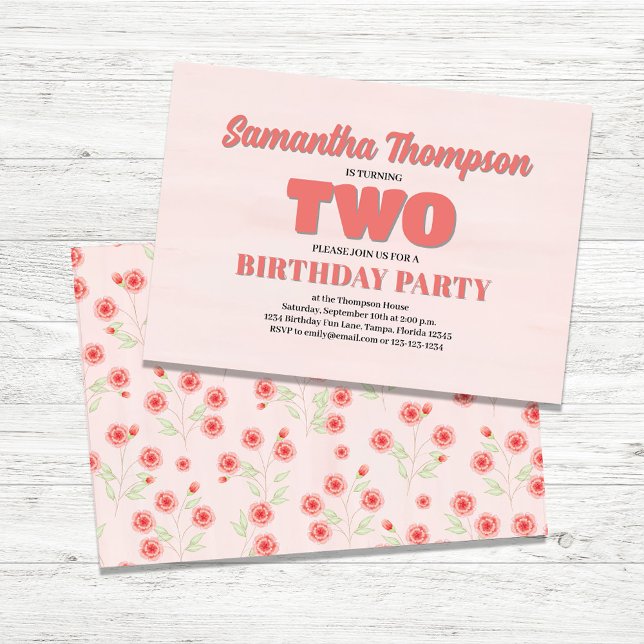 Convites Modelo de Festa de Namorada Floral de Segundo Aniv (Second Birthday Girls Custom Party Invitations.)
