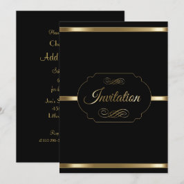 Convites Modelo de Festa Preto e Dourado Elegante