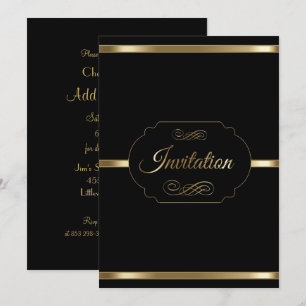Convites Modelo de Festa Preto e Dourado Elegante
