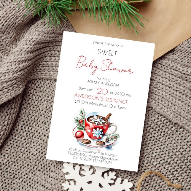 Convites Modelo de festas de chá de chá de fraldas doce de  (Christmas sweet baby shower tea party template invitation digital download watercolor winter themed)