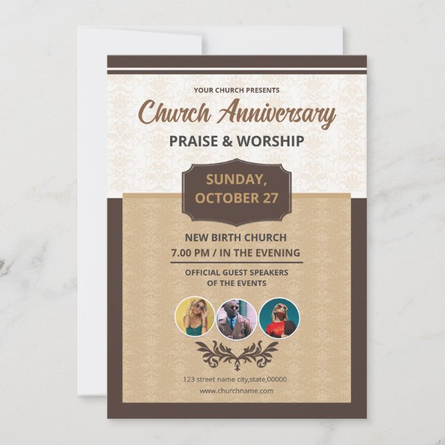 Convites Modelo de Folheto de Aniversário da Igreja (Frente)