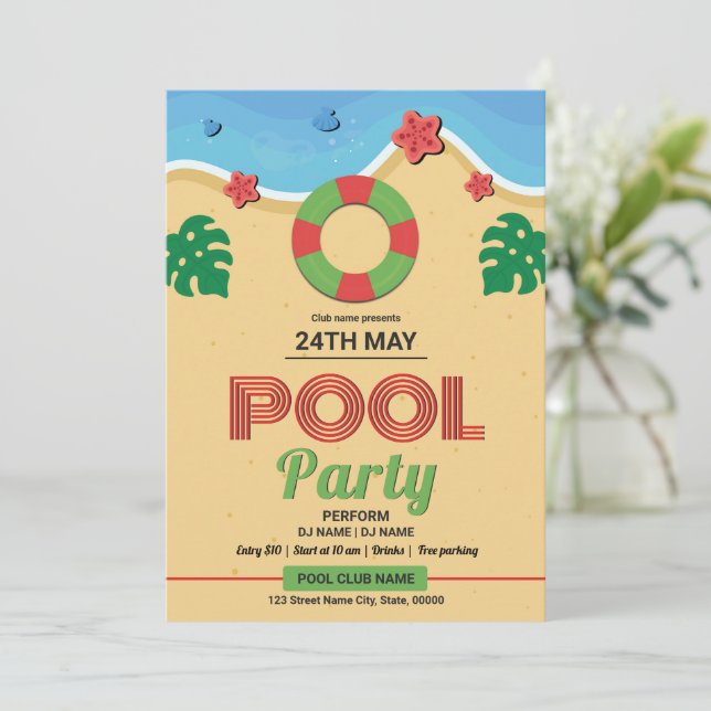 Convites Modelo de Folheto de Festa de Piscina de Verão (Em pé/Frente)