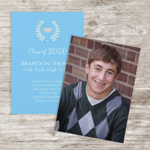 Convites Modelo de Foto Azul Carolina do formando Simples