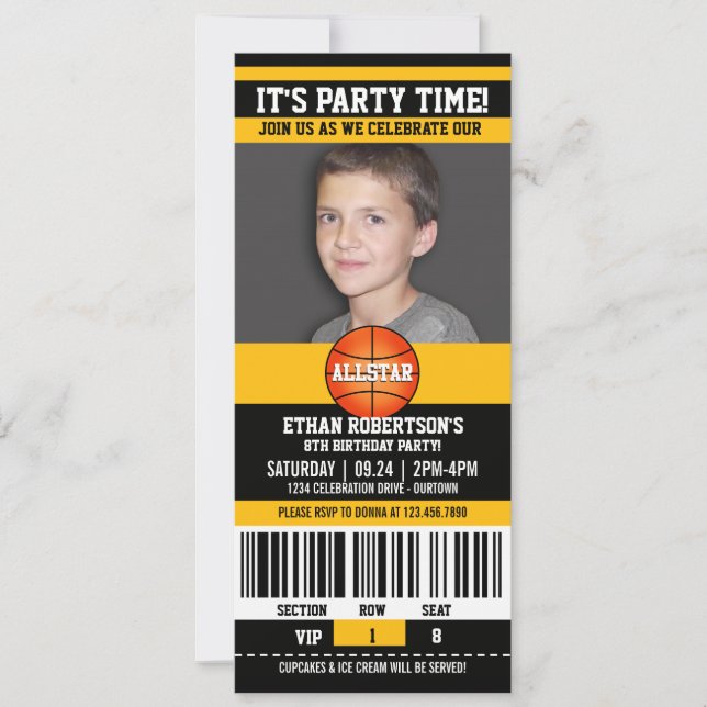 Convites Modelo de Foto de Aniversário de Basquete (Frente)