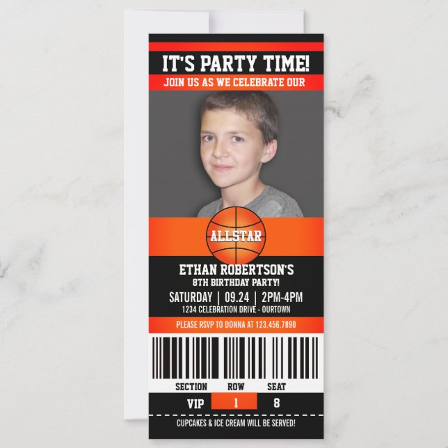 Convites Modelo de Foto de Aniversário de Basquete (Frente)