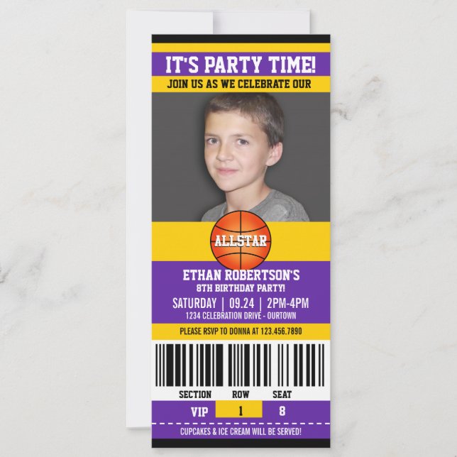 Convites Modelo de Foto de Aniversário de Basquete (Frente)