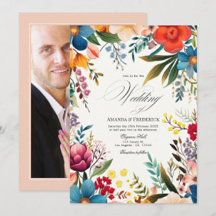 Convites Modelo de Foto de Casamento de Fiesta Floral de Wa
