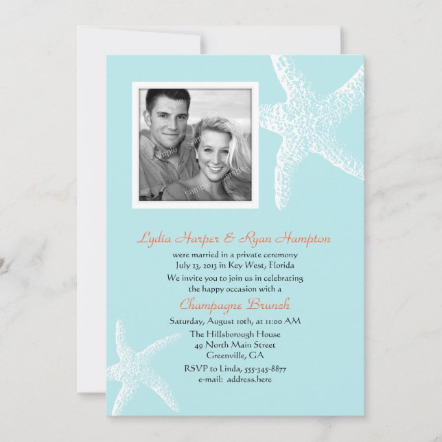 Convites Modelo de foto de estrela-do-mar azul claro, apena (Frente)