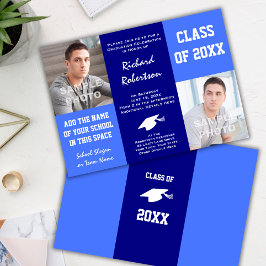 Convites Modelo de Foto de Graduação Azul Clássico e Branco