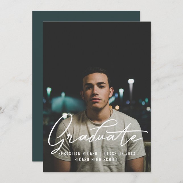Convites Modelo de Foto de Graduado Personalizado (Frente/Verso)