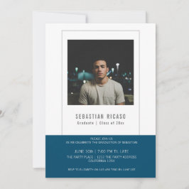 Convites Modelo de Foto de Graduado Personalizado Azul Bran
