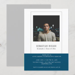 Convites Modelo de Foto de Graduado Personalizado Azul Bran