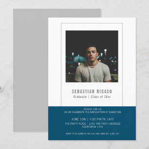 Convites Modelo de Foto de Graduado Personalizado Azul Bran