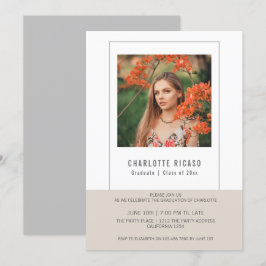 Convites Modelo de Foto de Graduado Personalizado Bege Bran
