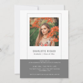 Convites Modelo de Foto de Graduado Personalizado Cinza Bra