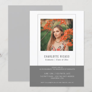 Convites Modelo de Foto de Graduado Personalizado Cinza Bra