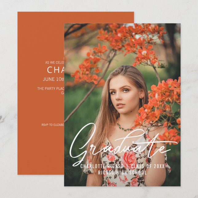 Convites Modelo de Foto de Graduado Personalizado Cor de La (Frente/Verso)