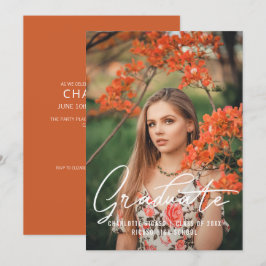 Convites Modelo de Foto de Graduado Personalizado Laranja Q