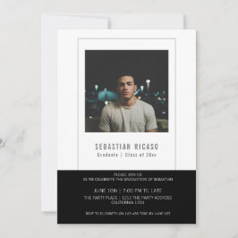Convites Modelo de Foto de Graduado Personalizado Preto Bra