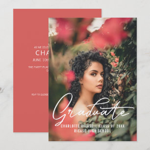 Convites Modelo de Foto de Graduado Personalizado Rosa