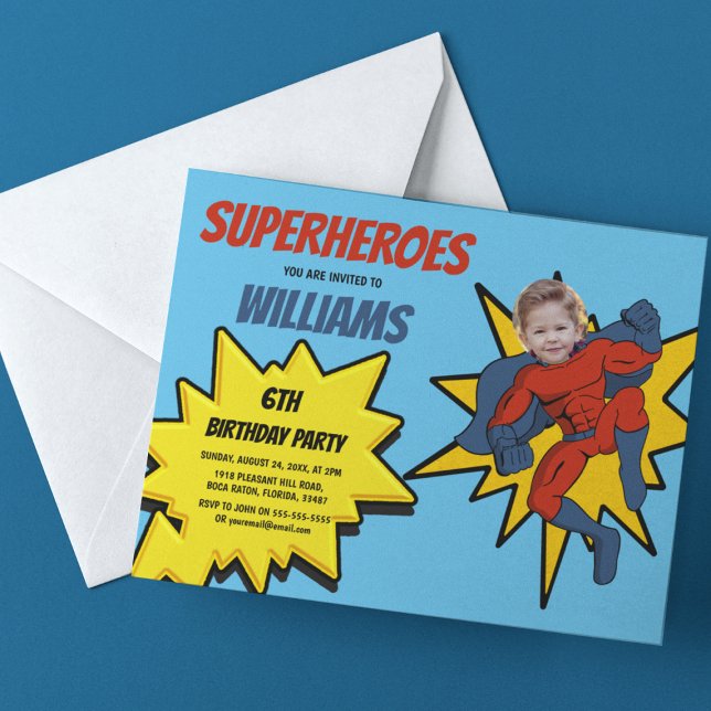 Convites Modelo de Foto de Super-Herói Aniversário Infantil (Criador carregado)