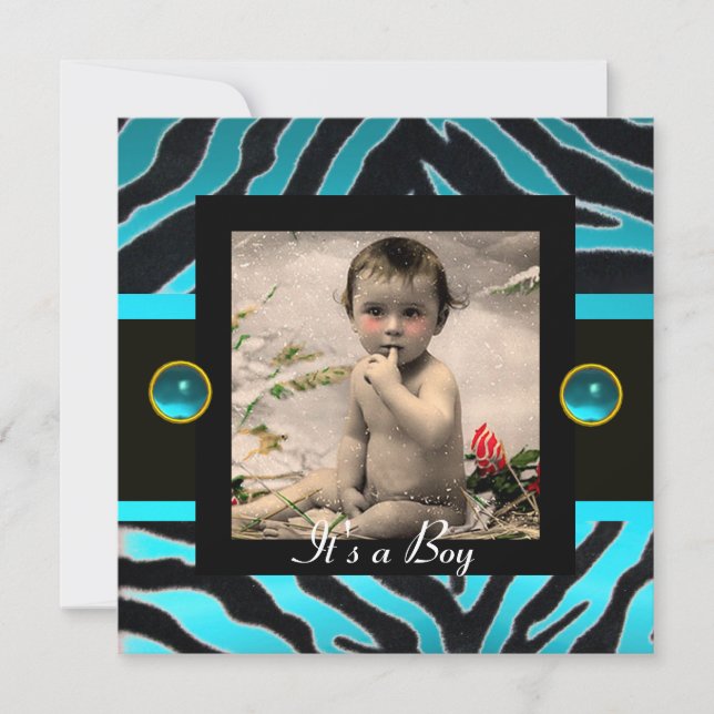 Convites Modelo de Foto do Monograma de ZEBRA FUR BRANCO AZ (Frente)