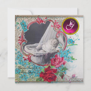 CONVITES MODELO DE FOTO DO MONOGRAMA DO CHÁ DE FRALDAS DE 