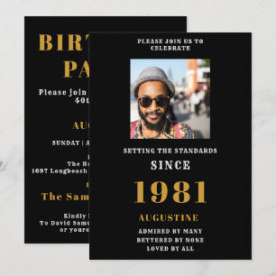 Convites Modelo de Foto Dourada Preta do aniversário de 40 