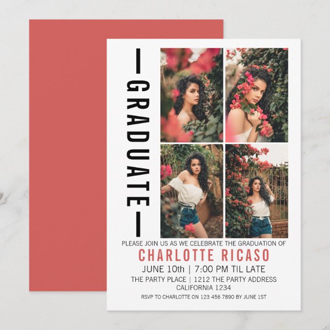 Convites Modelo de Foto Moderna de Graduação Personalizado (Frente/Verso)