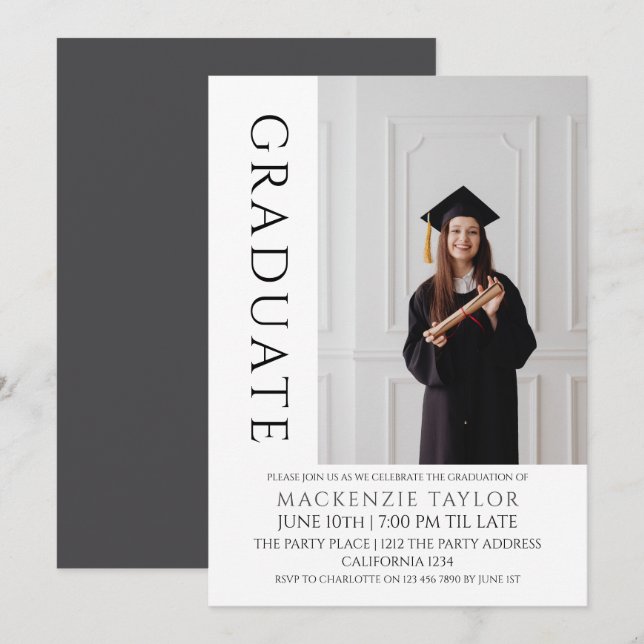Convites Modelo de Foto Moderno de Formatura Personalizado (Frente/Verso)