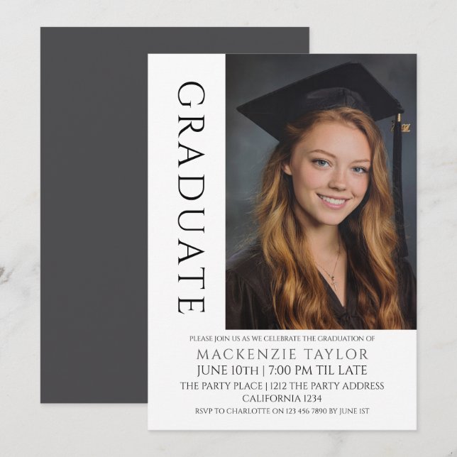 Convites Modelo de Foto Moderno de Formatura Personalizado (Frente/Verso)