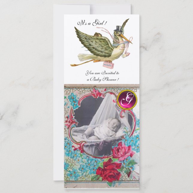 CONVITES MODELO DE FOTO MONOGRAMA DO CHÁ DE FRALDAS STORAGE (Frente)