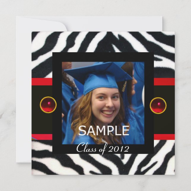 Convites MODELO DE FOTO Monograma PELO DE ZEBRA PRETO VERME (Frente)