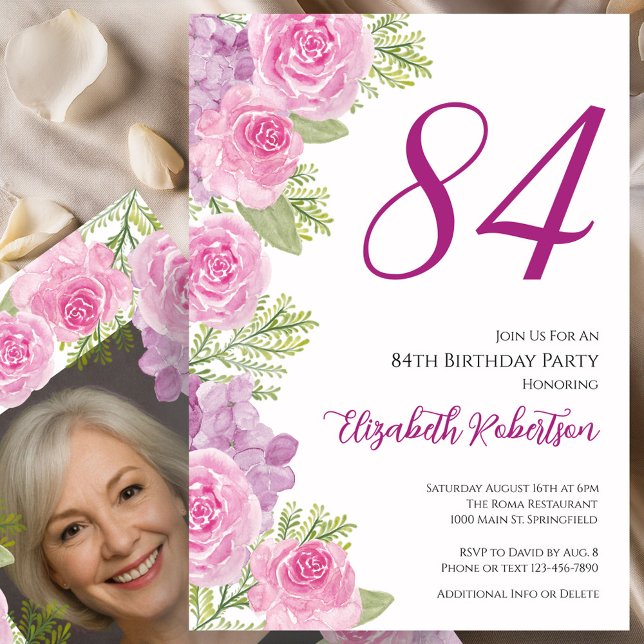 Convites Modelo de Foto Personalizado com Rosas Cor-de-Rosa (Criador carregado)