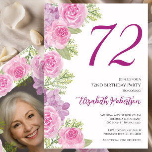 Convites Modelo de Foto Personalizado com Rosas Cor-de-Rosa
