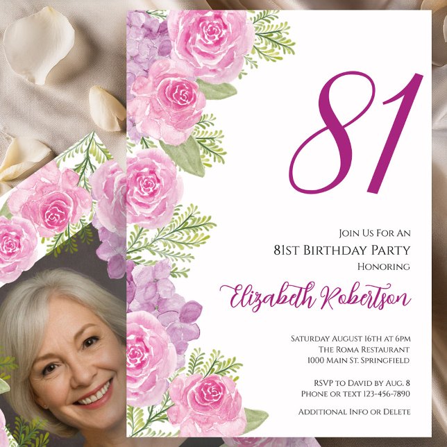 Convites Modelo de Foto Personalizado com Rosas Cor-de-Rosa (Criador carregado)
