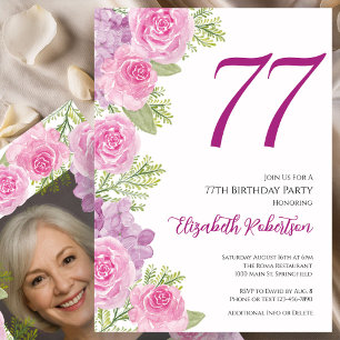 Convites Modelo de Foto Personalizado com Rosas Rosa para 7