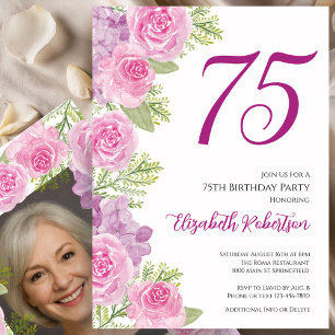 Convites Modelo de Foto Personalizado com Rosas Rosa para 7