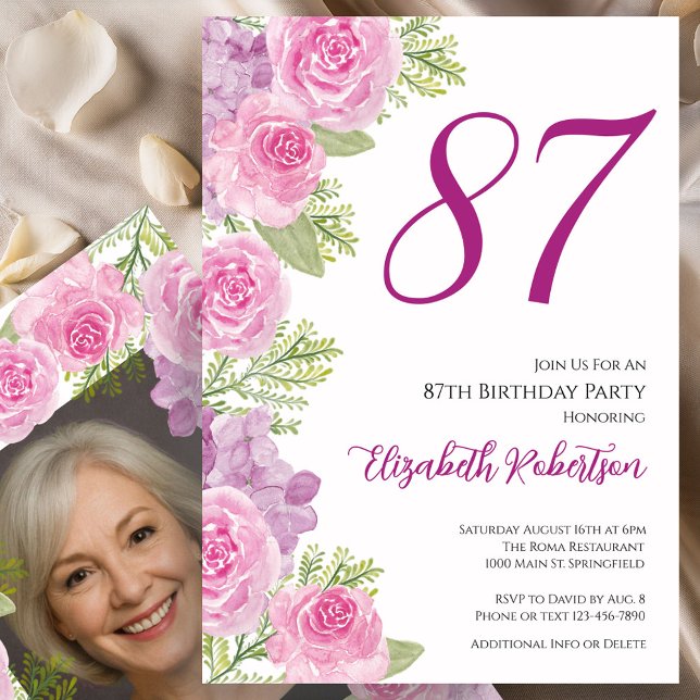 Convites Modelo de foto personalizado de rosas cor-de-rosa  (Criador carregado)