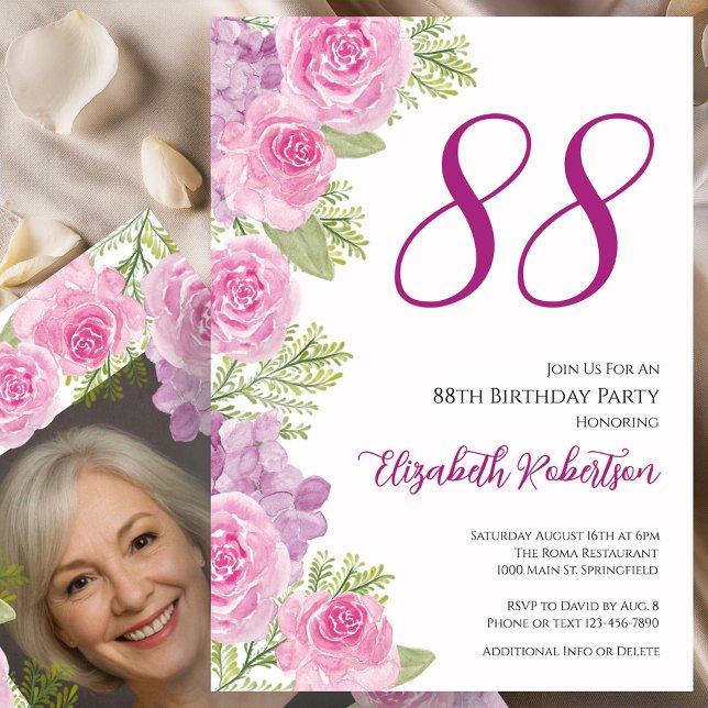 Convites Modelo de foto personalizado de rosas cor-de-rosa  (Criador carregado)