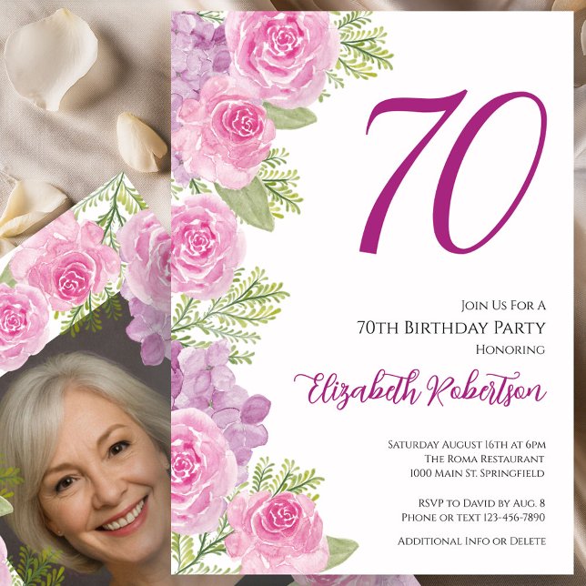 Convites Modelo de foto personalizado de rosas cor-de-rosa  (Criador carregado)