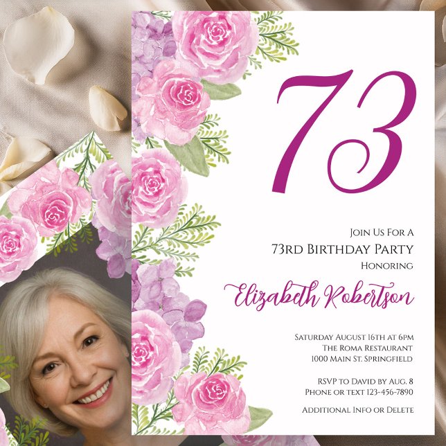Convites Modelo de foto personalizado de rosas cor-de-rosa  (Criador carregado)
