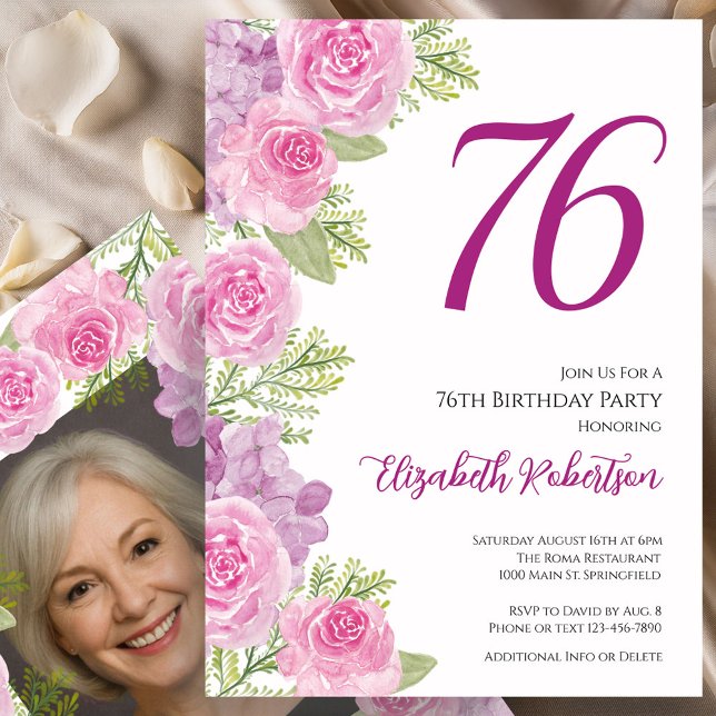 Convites Modelo de foto personalizado de rosas cor-de-rosa  (Criador carregado)