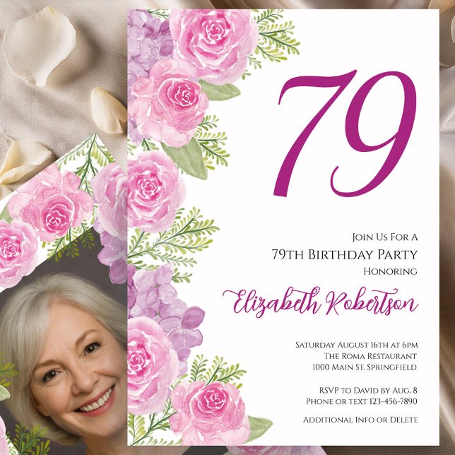 Convites Modelo de foto personalizado de rosas cor-de-rosa  (Criador carregado)