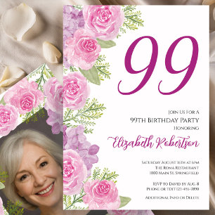 Convites Modelo de foto personalizado de rosas cor-de-rosa 